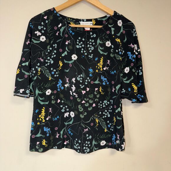 H&M Tops - Anna Glover H&M Black Floral Blouse Women's 6 Casual 3/4 Sleeve Soft Shirt Top